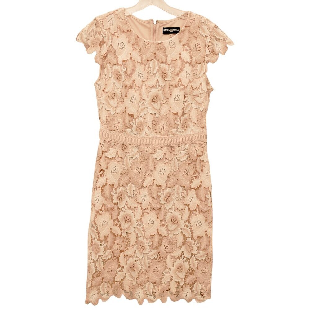 KARL LAGERFELD PARIS Cap-Sleeve Lace Dress sz 4 peach - Picture 3 of 6